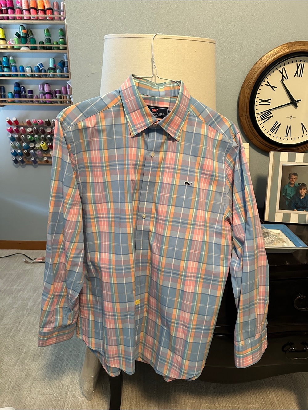 Vineyard Vines Men's Pastel Plaid Button-Down Shirt - Blue & Pink, size large
